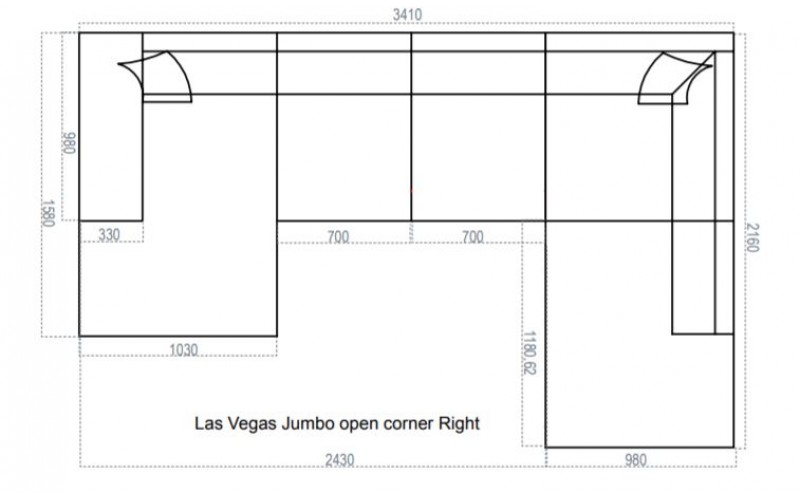 U-kujuline nurgadiivan JUMBO Las Vegas