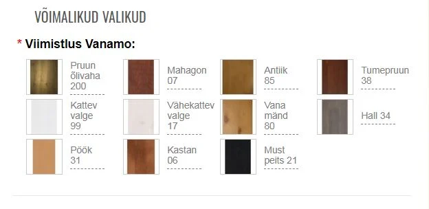 Kummut VANAMO 4-sahtliga, Erinevad peitsid