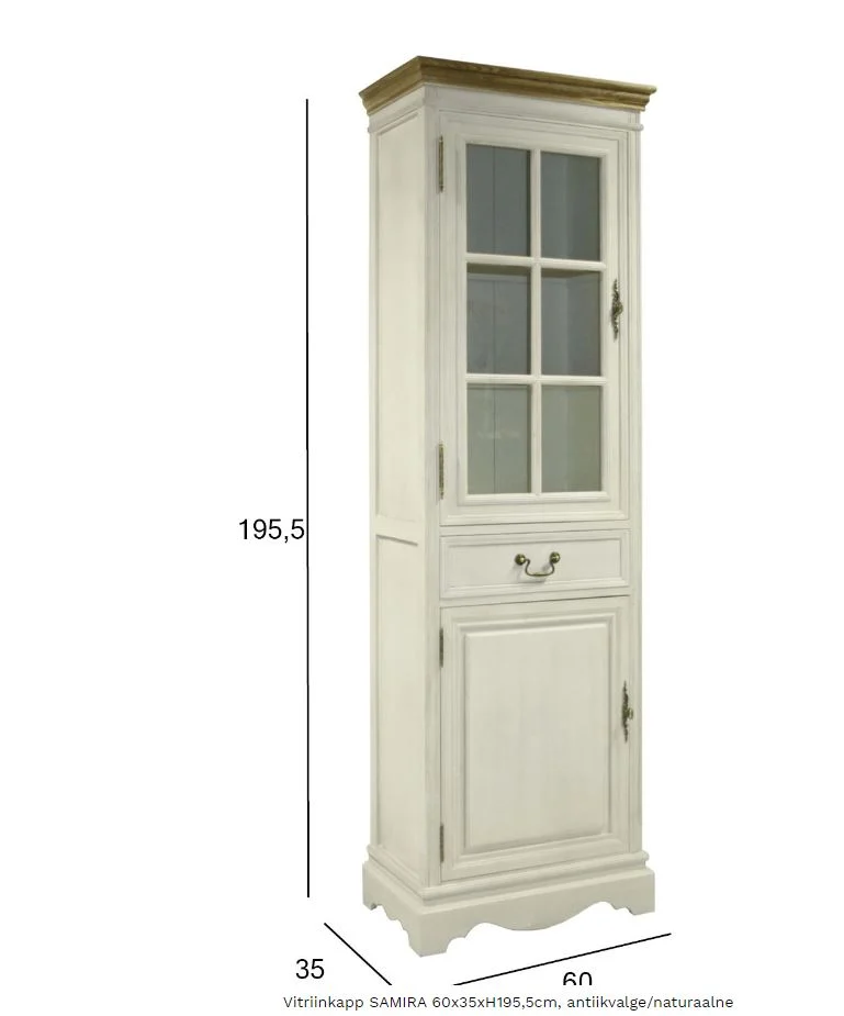 Vitriinkapp SAMIRA 60*35*195,5cm SAAR antiikvalge/naturaalne