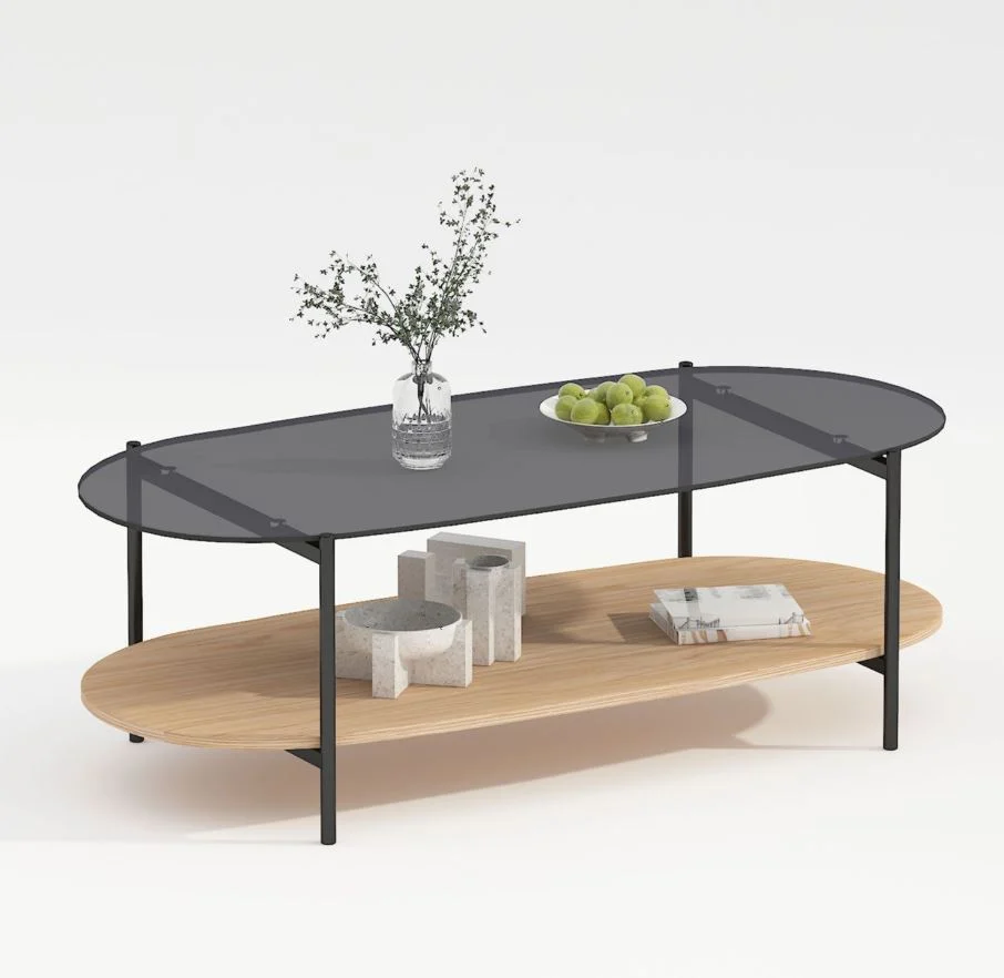 Diivanilaud CINDY 120*55*H40cm hall klaas/melamiin tamm